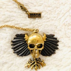 Skull and Wings Long Heavy Necklace
